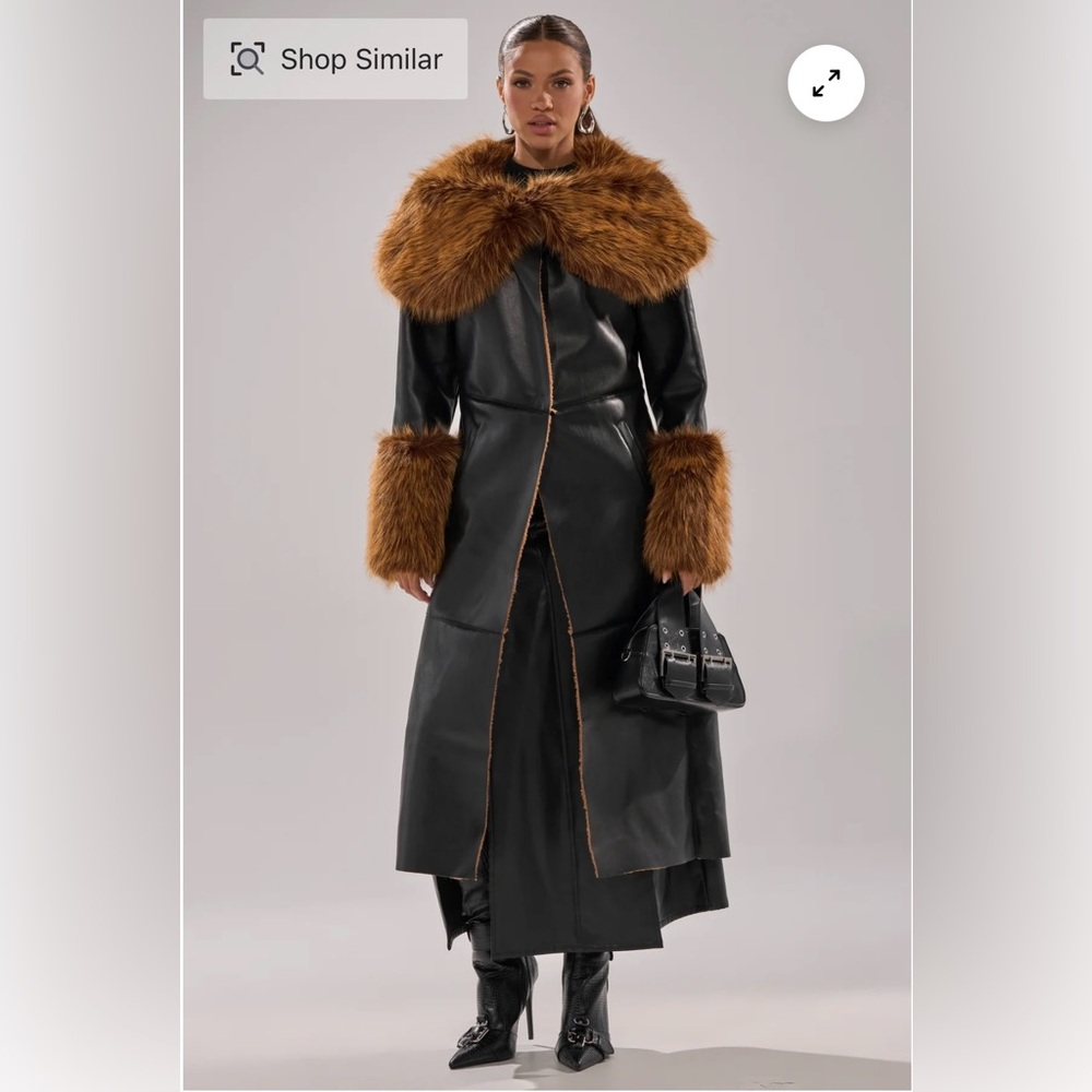 Fur Trim Trench Coat - Size Medium